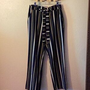 Flirtatious Navy striped high waisted wide leg flowy dress pants